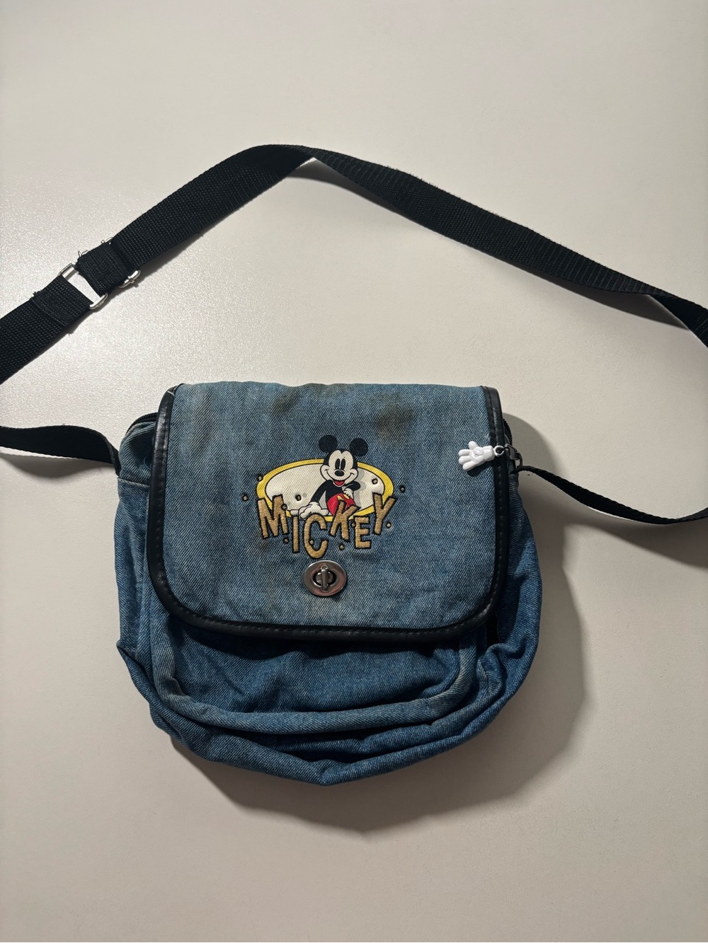 90s Disney Mickey blue Denim Crossbody Bag well loved condition